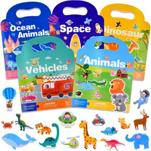 ASTARON 5 Pack Reusable Sticker Books for Toddlers, 3D Stickers Road Trip Activities Car Airplane Activities Travel Toys for Kids, Kids Quiet Time Activities (2-6 Age)