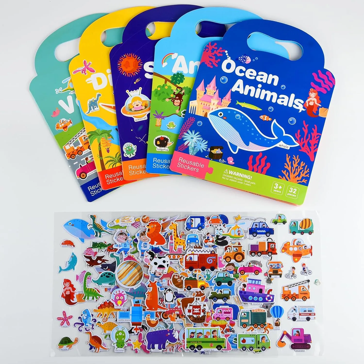 ASTARON 5 Pack Reusable Sticker Books for Toddlers, 3D Stickers Road Trip Activities Car Airplane Activities Travel Toys for Kids, Kids Quiet Time Activities (2-6 Age)