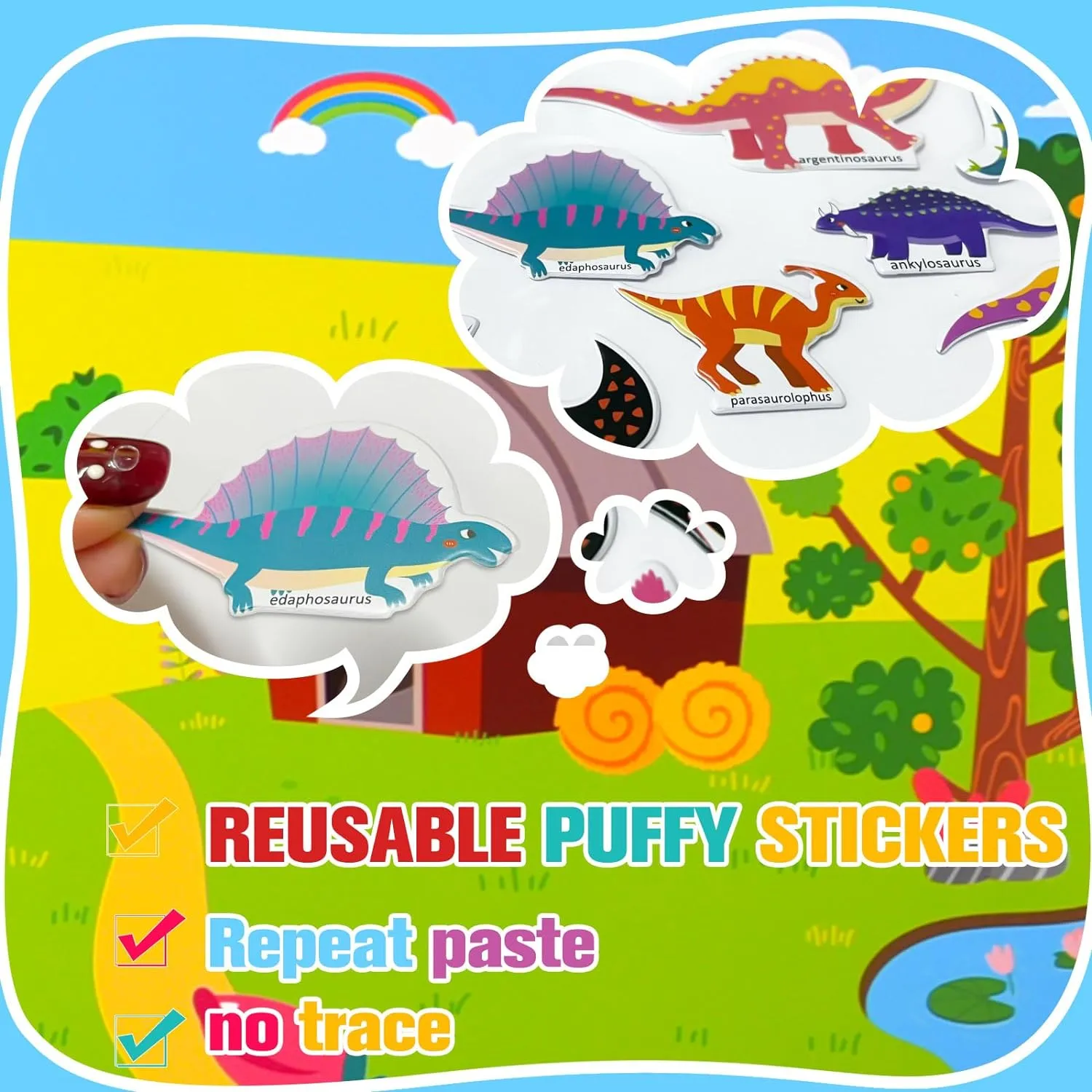 ASTARON 5 Pack Reusable Sticker Books for Toddlers, 3D Stickers Road Trip Activities Car Airplane Activities Travel Toys for Kids, Kids Quiet Time Activities (2-6 Age)