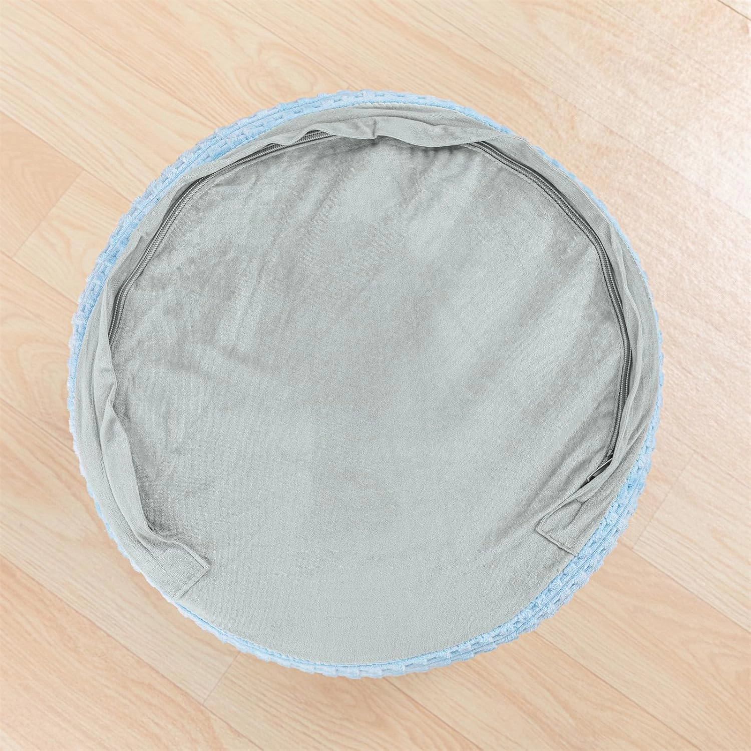 Asuprui Round Stuffed Ottoman Modern Supportive Foam Ottoman Foot Rest Furry Pouf Foot Stool 18x14 Inches Floor Poufs for Living Room Bedroom Blue