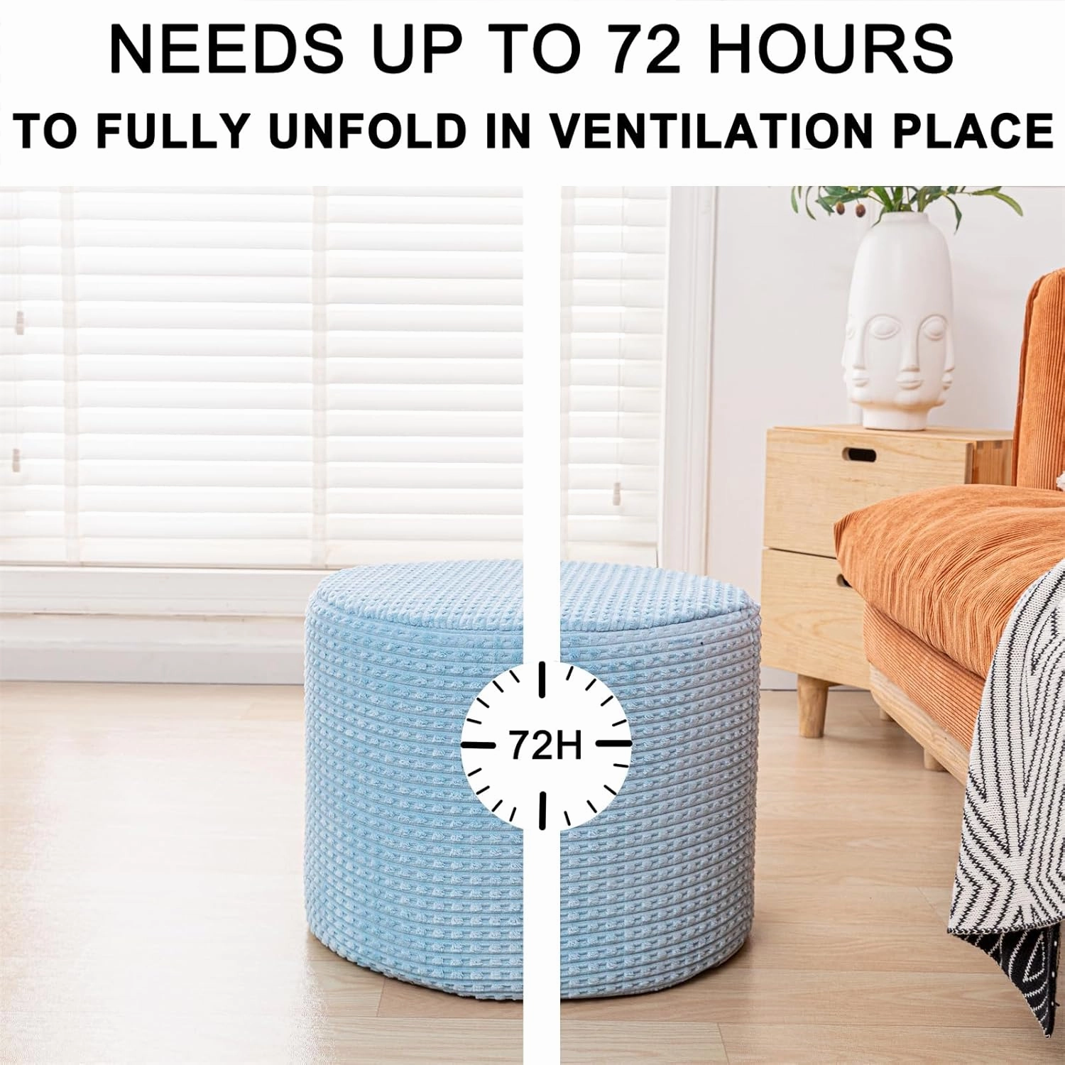 Asuprui Round Stuffed Ottoman Modern Supportive Foam Ottoman Foot Rest Furry Pouf Foot Stool 18x14 Inches Floor Poufs for Living Room Bedroom Blue
