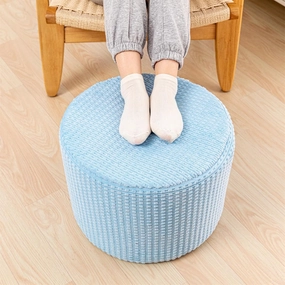 Asuprui Round Stuffed Ottoman Modern Supportive Foam Ottoman Foot Rest Furry Pouf Foot Stool 18x14 Inches Floor Poufs for Living Room Bedroom Blue