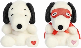 Aurora Peanuts Valentines 2 Piece Palm Pals Bundle, Snoopy Kissing Bandit and Snoopy with Heart