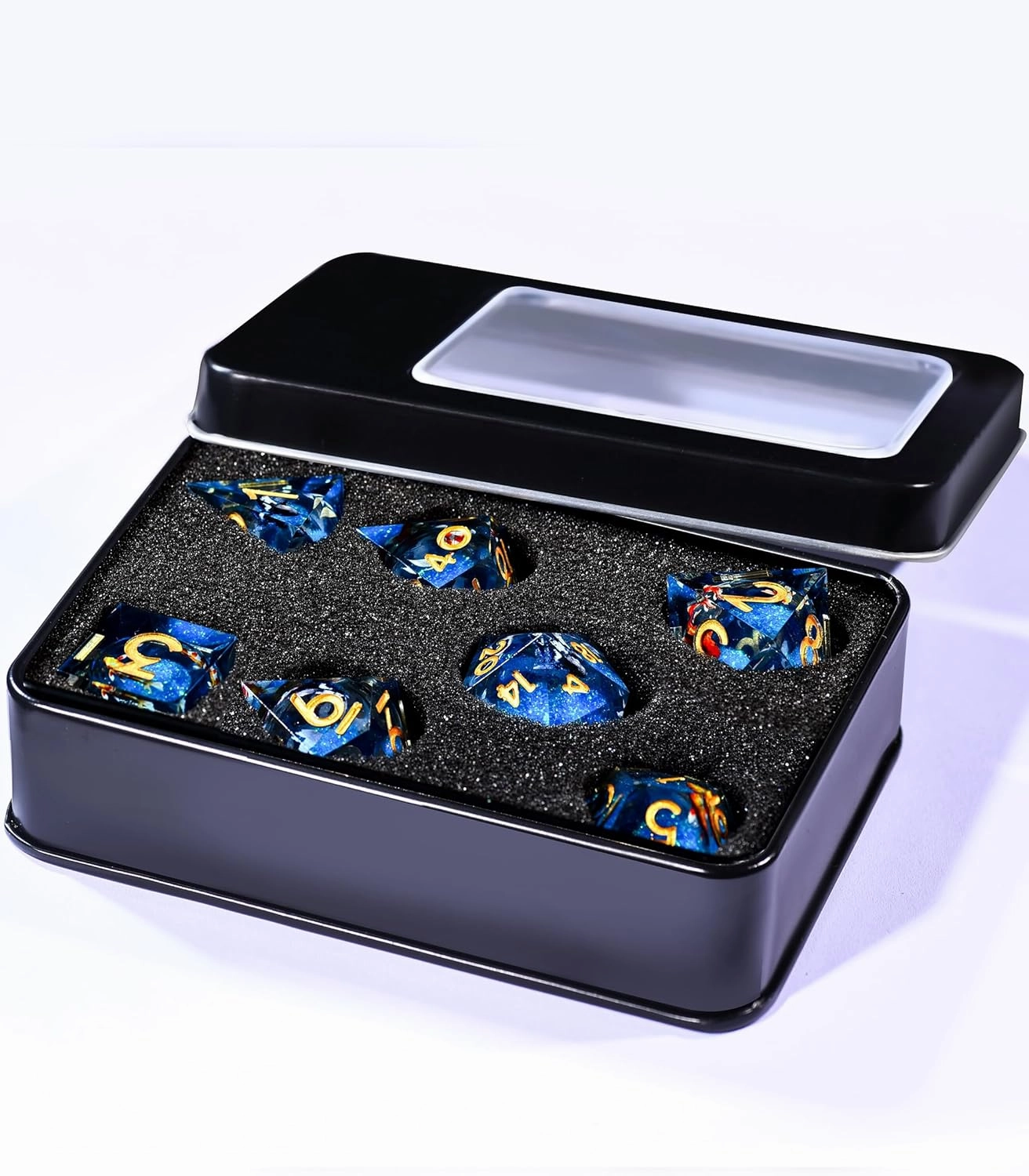 Austor Liquid Core Koi Fish Resin Glow in The Dark Polyhedral Dice Set - 7 Die Luminous Dice for Dungeons and Dragons RPG, MTG, Table Games