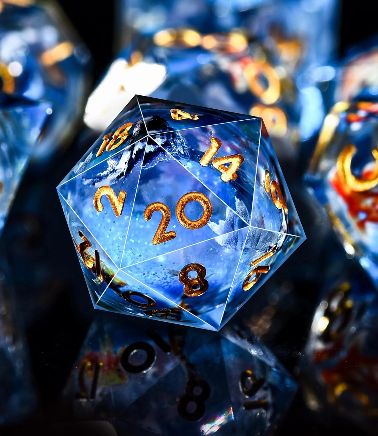 Austor Liquid Core Koi Fish Resin Glow in The Dark Polyhedral Dice Set - 7 Die Luminous Dice for Dungeons and Dragons RPG, MTG, Table Games