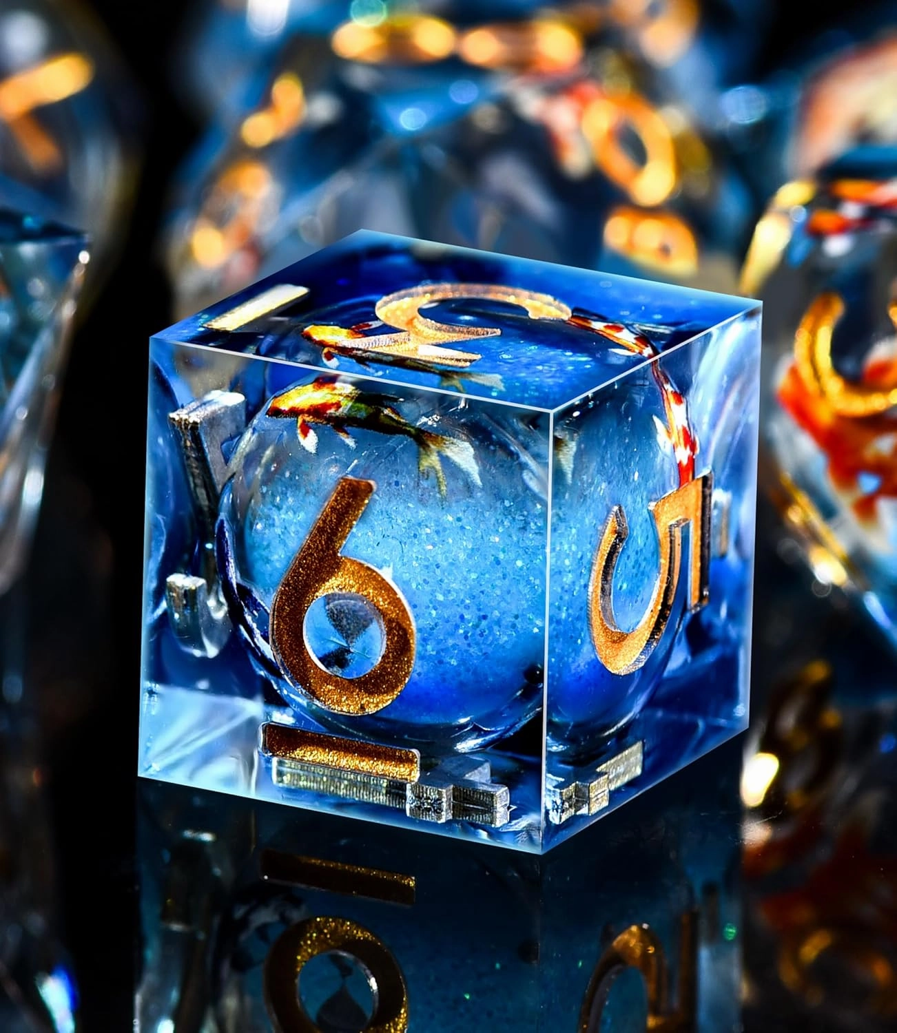 Austor Liquid Core Koi Fish Resin Glow in The Dark Polyhedral Dice Set - 7 Die Luminous Dice for Dungeons and Dragons RPG, MTG, Table Games