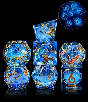 Austor Liquid Core Koi Fish Resin Glow in The Dark Polyhedral Dice Set - 7 Die Luminous Dice for Dungeons and Dragons RPG, MTG, Table Games