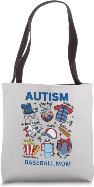 Autism Baseball Mom Support Awareness Puzzle Pieces Symbol Tote Bag