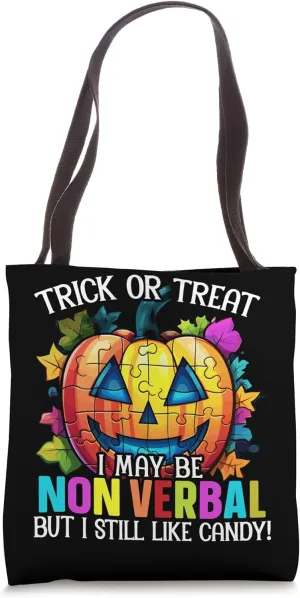 Autism Halloween Puzzle Trick Or Treat Autism Awareness Tote Bag