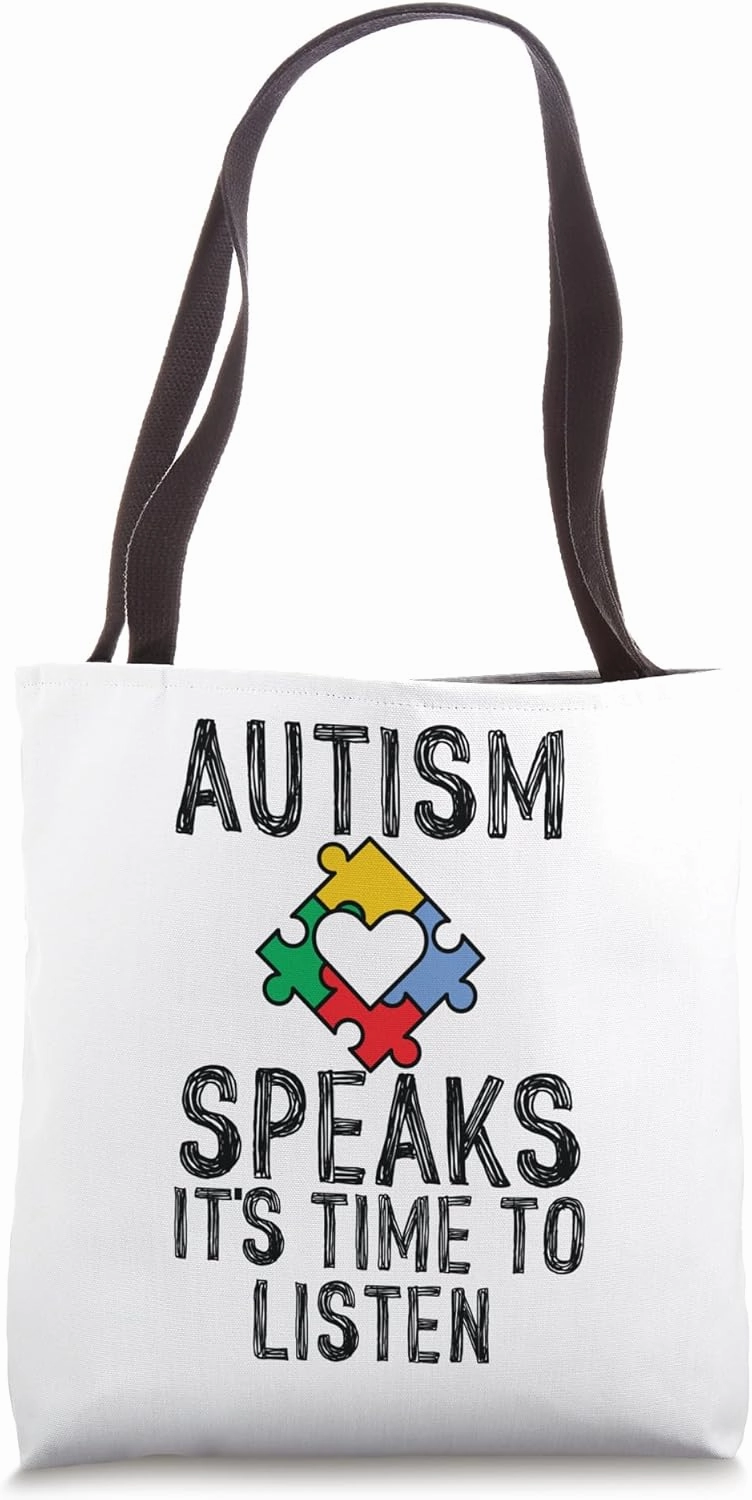 Autism Speaks It's Time To Listen Puzzle Piece Tote Bag