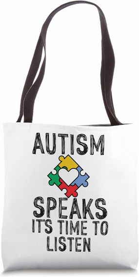 Autism Speaks It's Time To Listen Puzzle Piece Tote Bag