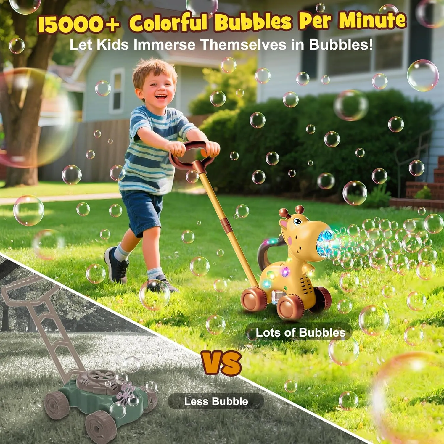 Automatic Bubble Machine Toddler Toys: Giraffe Bubble Lawn Mover Outdoor Toy for 1 2 3 4 5 Year Old Boy Girl - Push or Handheld Bubble Maker Blower for Age 1-3 Kids Birthday Gifts