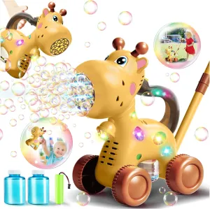Automatic Bubble Machine Toddler Toys: Giraffe Bubble Lawn Mover Outdoor Toy for 1 2 3 4 5 Year Old Boy Girl - Push or Handheld Bubble Maker Blower for Age 1-3 Kids Birthday Gifts