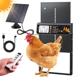 Automatic Chicken Coop Door Solar Powered, LCD Display Automatic Chicken Door with Timer & Light Sensor, Solar Chicken Coop Door with Remote Control & Anti-Pinch Function, Al-Alloy