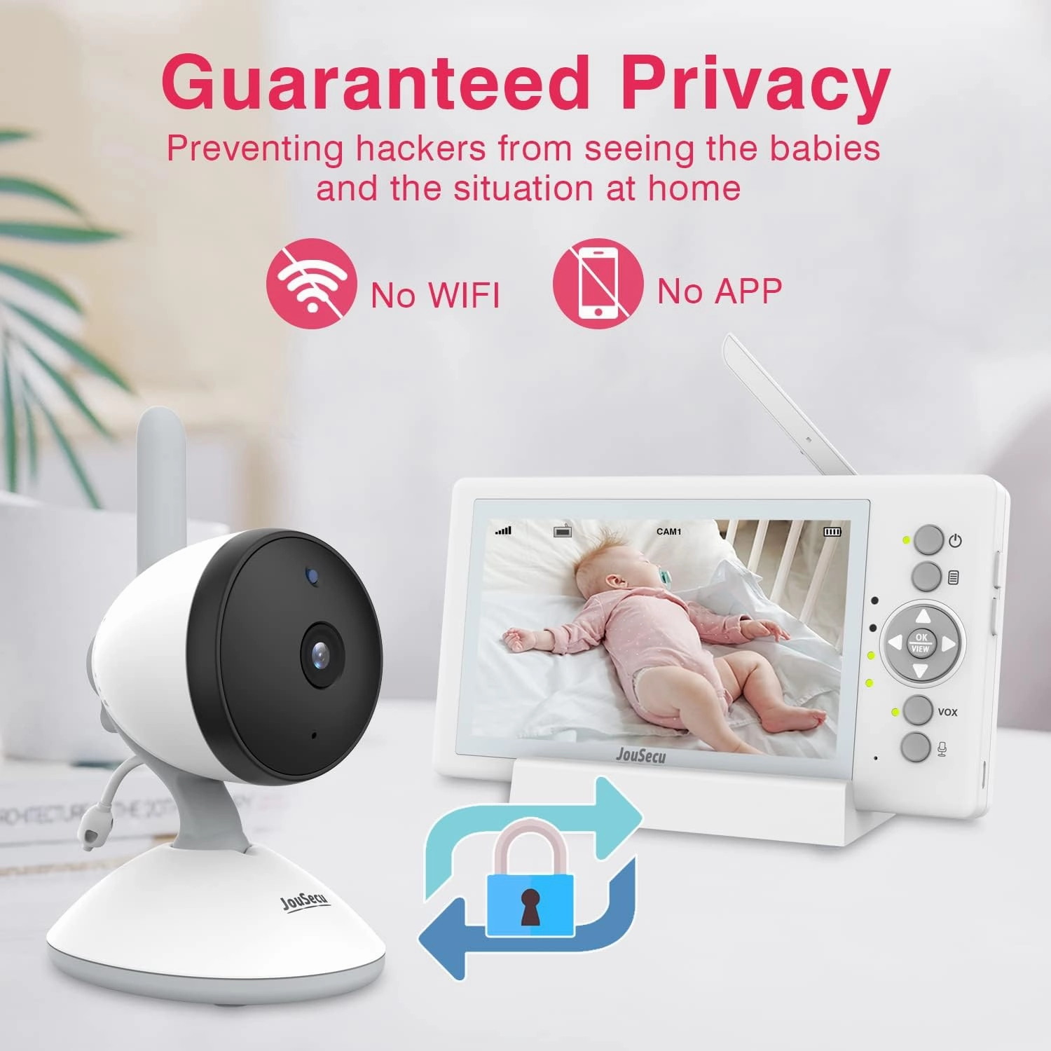 Baby Monitor with 2 Cameras, Video Baby Monitor with Camera and Audio No WiFi, 5 inch Split Screen with 20Hour Long Battery Life 1000ft Range, 720p, Night Vision, 2-Way Talk