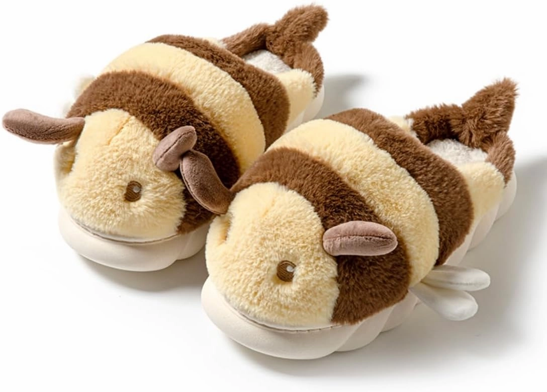 Baiyuruodie Cute Bee Slippers: Unisex Soft Plush Comfortable, Non-Slip, Warm Animal House Slippers for Men and Women
