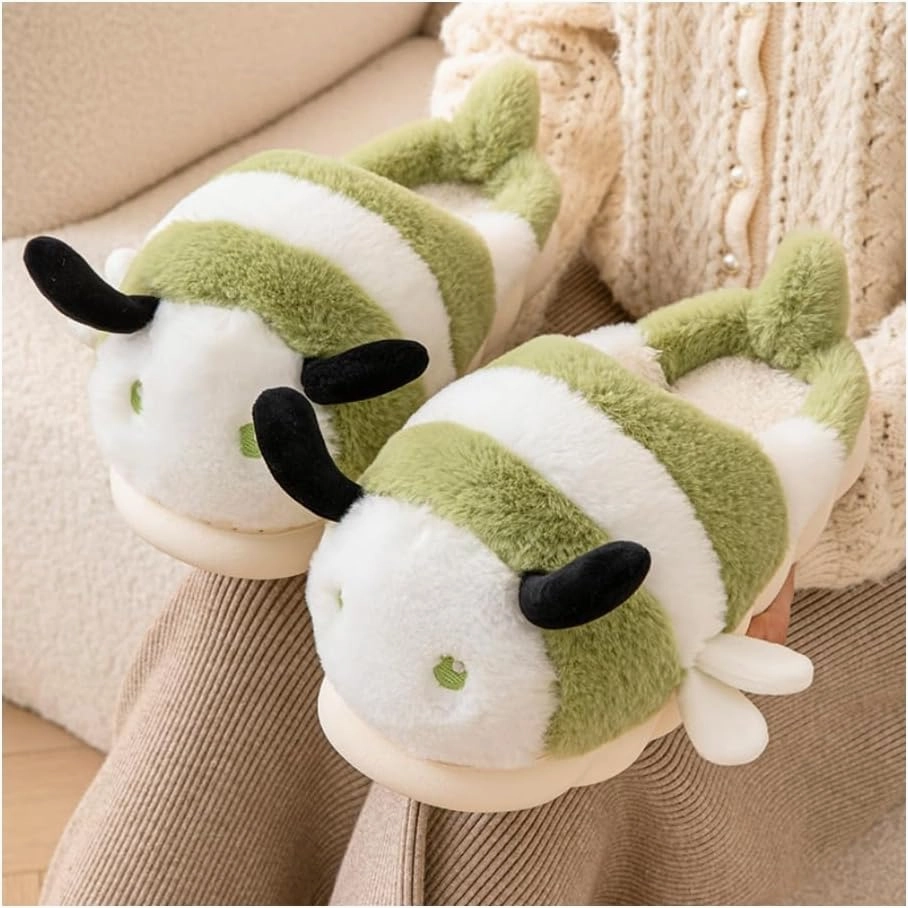 Baiyuruodie Cute Bee Slippers: Unisex Soft Plush Comfortable, Non-Slip, Warm Animal House Slippers for Men and Women