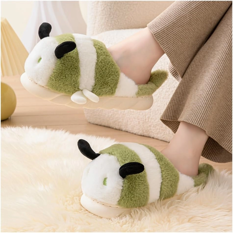 Baiyuruodie Cute Bee Slippers: Unisex Soft Plush Comfortable, Non-Slip, Warm Animal House Slippers for Men and Women