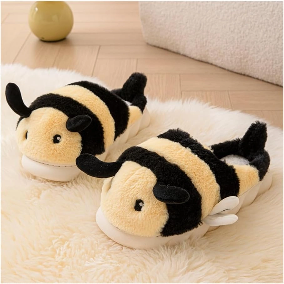 Baiyuruodie Cute Bee Slippers: Unisex Soft Plush Comfortable, Non-Slip, Warm Animal House Slippers for Men and Women