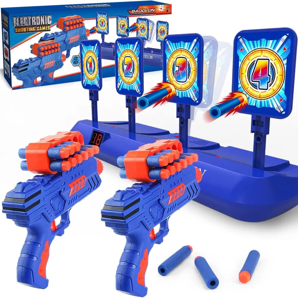 BAODLON Digital Shooting Targets with Foam Dart Toy Gun, Electronic Scoring Auto Reset 4 Targets, Shooting Game Toys Gifts for Age of 5, 6, 7, 8, 9, 10  Years Old Kids, Boys, Compatible with 2 Toy Gun