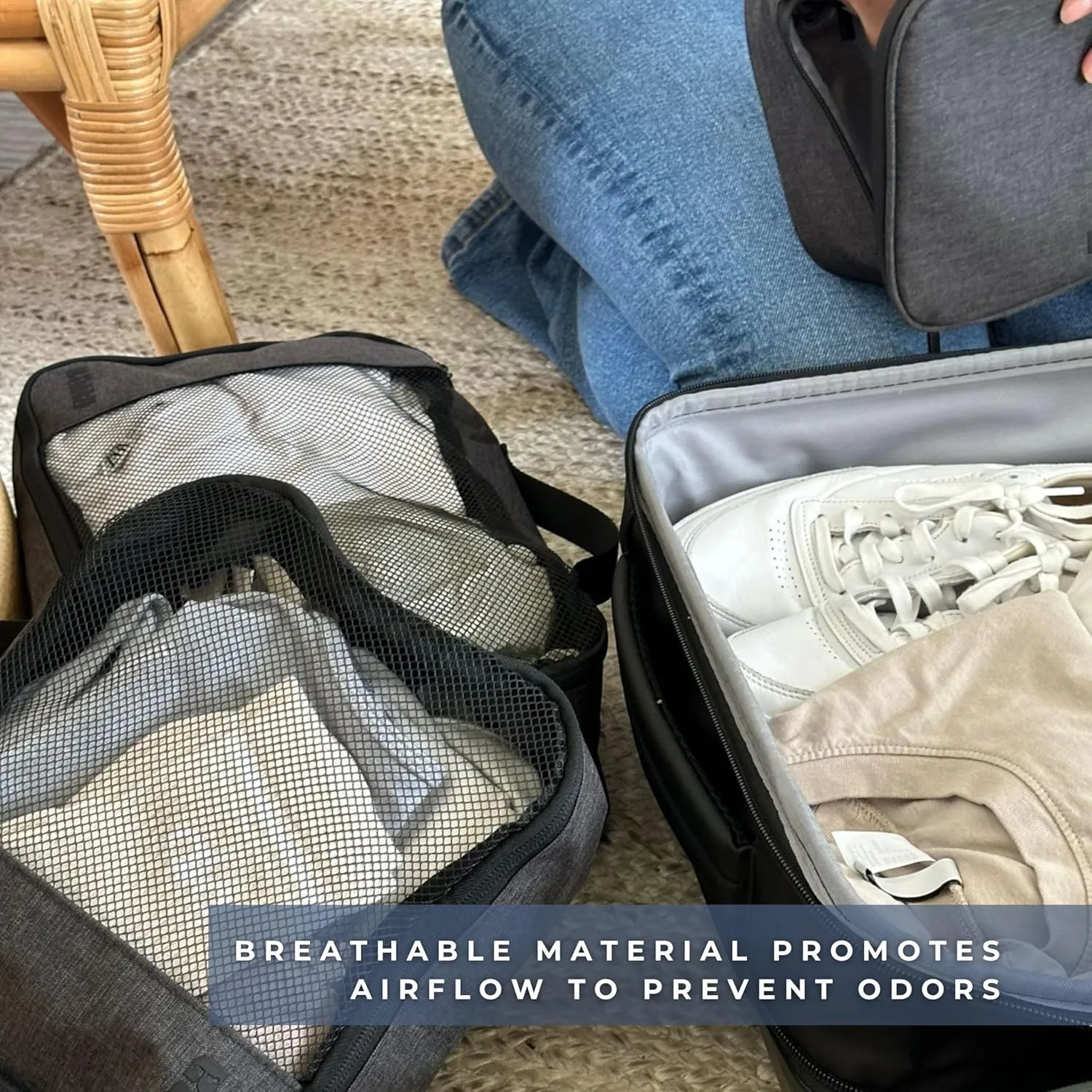 BARA Space Saving Packing Cubes for Carry On Suitcase Luggage Organization - Medium and Small Packing Organizers with a Mesh Top for Lightweight Travel Organization, Grey (Set of 2)