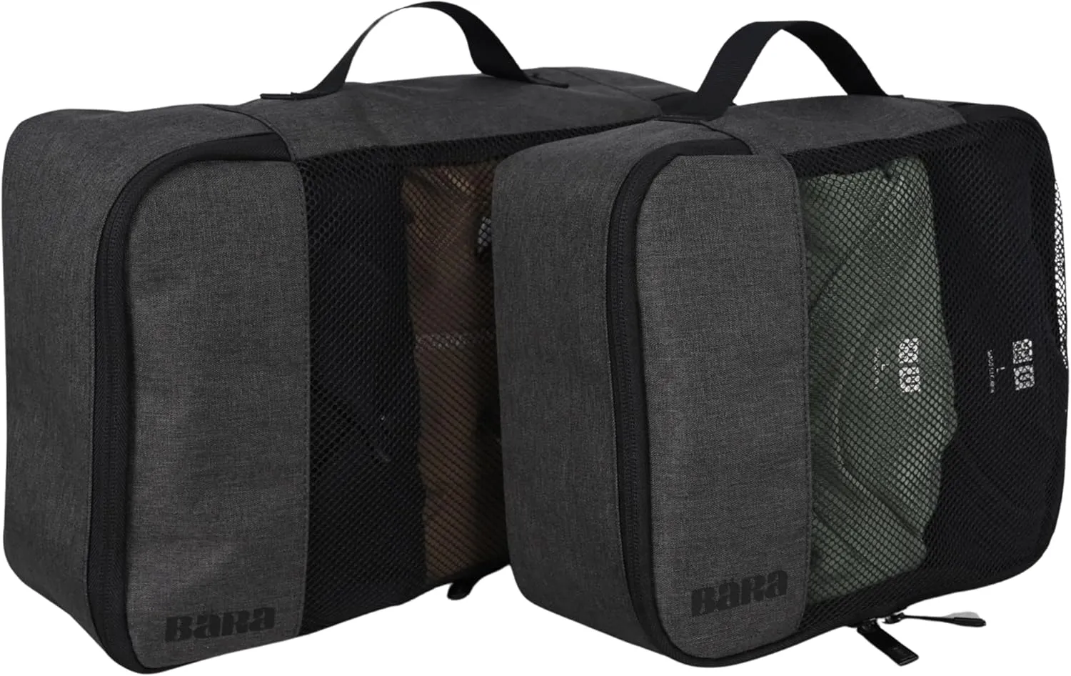 BARA Space Saving Packing Cubes for Carry On Suitcase Luggage Organization - Medium and Small Packing Organizers with a Mesh Top for Lightweight Travel Organization, Grey (Set of 2)