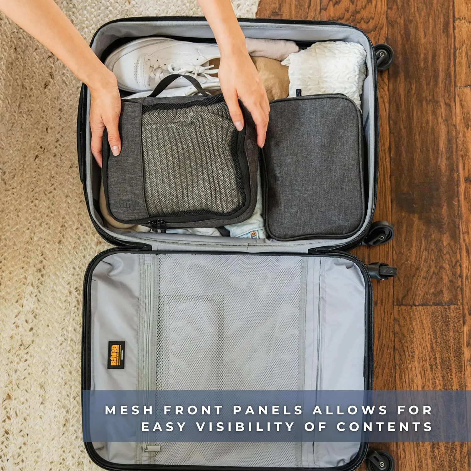 BARA Space Saving Packing Cubes for Carry On Suitcase Luggage Organization - Medium and Small Packing Organizers with a Mesh Top for Lightweight Travel Organization, Grey (Set of 2)