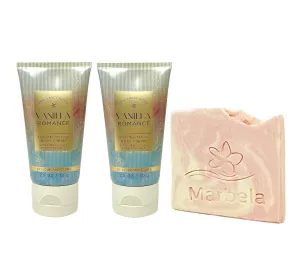 Bath & Body Works Vanilla Romance 2 Piece Body Cream Bundle with a Himalayan Salts Springs Sample Soap - Travel Size