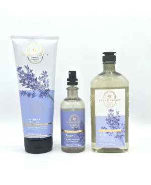 Bath and Body Work Aromatherapy Lavender Vanilla Sleep Gift Set, Body Wash 10 oz, Pillow Mist 5.3 oz, Body Wash 10 oz