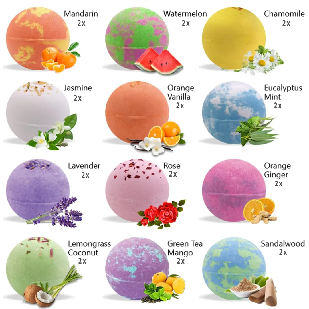 Bath Bombs for Women Gift Set - 24 Natural and Organic Bath Bombs with Essential Oils & Moisturizing Shea Butter, Spa Birthday Gift, Selfcare Gifts for Her, Women, Teen Girls, Kids, Bridesmaid Gift
