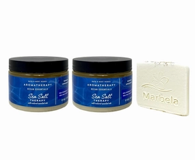 Bath & Body Works Aromatherapy Ocean Essential Sea Salt Therapy 2 Pack Body Scrub Set with a Natural Oats Sample Soap