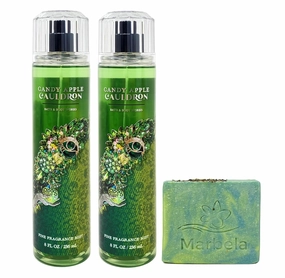 Bath & Body Works Candy Apple Cauldron Set of 2 Fine Fragrance Mists with a Fresh Forest Bar Soap - Full Size