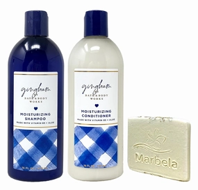 Bath & Body Works Gingham Moisturizing Shampoo and Conditioner Duo Set with a Natural Oats Sample Soap