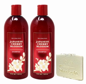 Bath & Body Works Japanese Cherry Blossom 2 Pack Shampoo Bundle with a Natural Oats Sample Soap