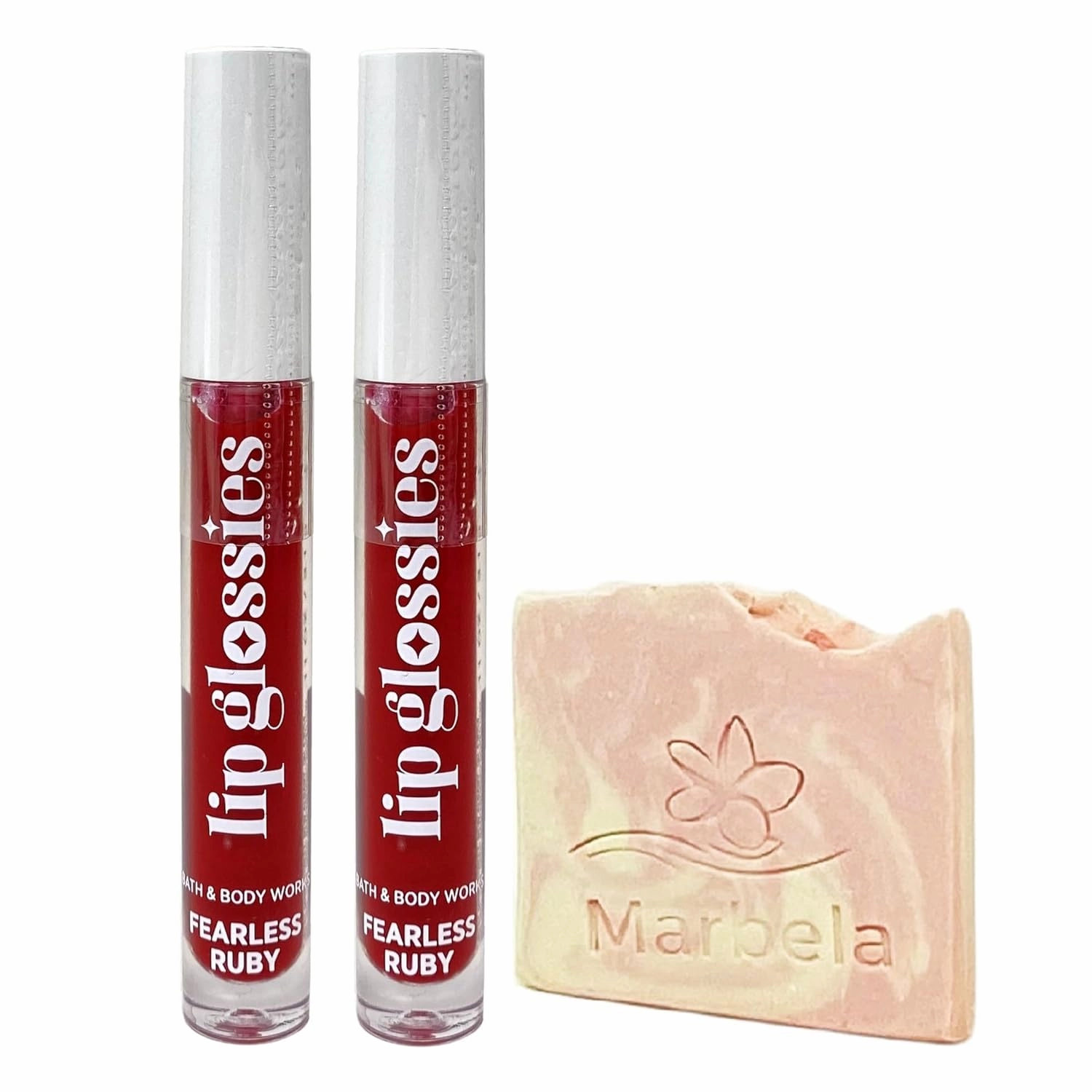 Bath & Body Works Lip Glossies 2 Piece Set - Fearless Ruby - with a Himalayan Salts Springs Sample Soap
