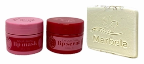 Bath & Body Works Strawberry Pound Cake Exfoliating Lip Scrub and Nourishing Lip Mask with a Natural Oats Sample Soap