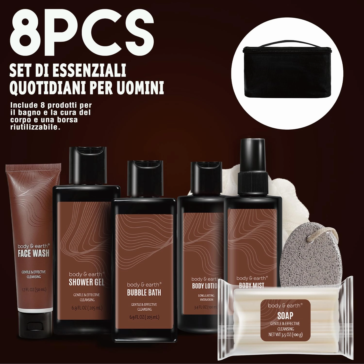 Bath and Body Gift Baskets for Men Body & Earth Sandalwood Mens Bath Set with Body Lotion, Face Wash, Shower Gel, Bubble Bath, Loofah & More, Gift Set for Men,regalos para hombre,Christmas Gifts