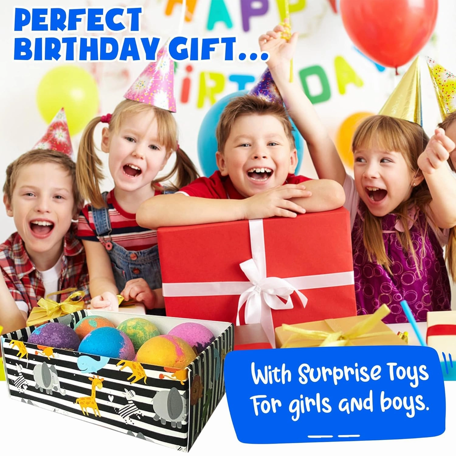 Bath Bombs for Kids with Toys Inside - Organic Bath Fizzies with Surprise Inside. All Natural, Gentle, and Kids Safe, Rainbow Spa Bath Fizz Balls, Birthday Gifts for Boys, Toddlers, Baby