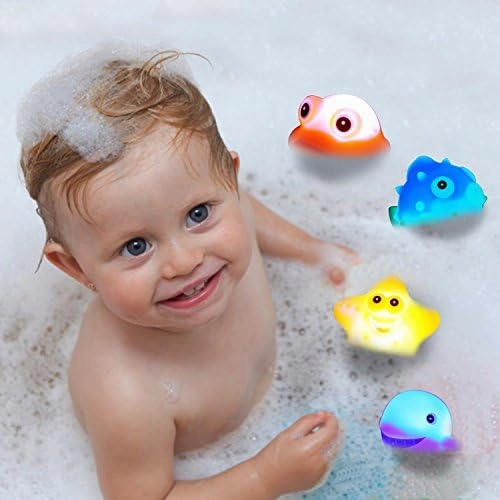 Bath Toys, 8 Pcs Light Up Floating Rubber Animal Toys Set, Flashing Color Changing Light in Water, Baby Infants Kids Toddler Child Preschool Bathtub Bathroom Shower Games Swimming Pool Party