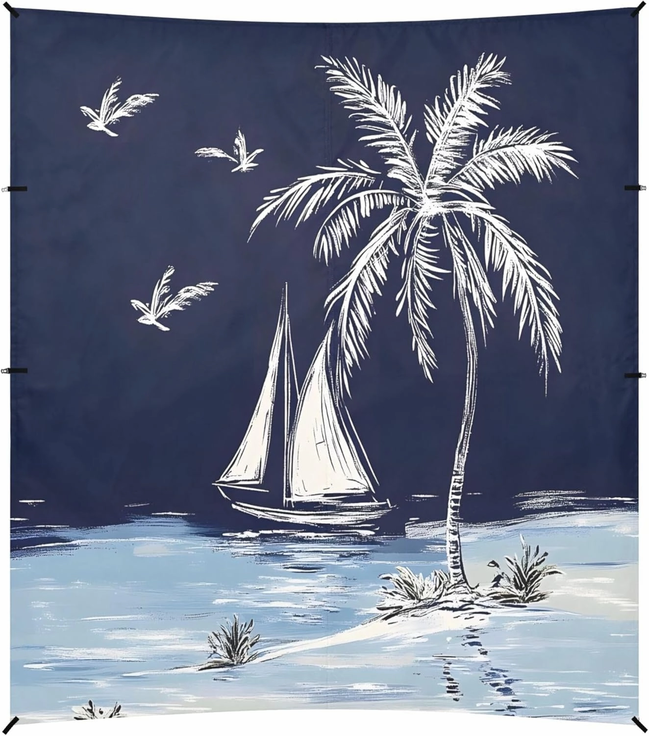 Beach Tent Hawaiian Palm Tree on Navy Blue Beach Canopy Outdoor Sun Shelter with Sandbags Sand Shovel Ground Pegs Stability Poles, Portable Sun Protection for Camping Picnic Fishing Backyard F