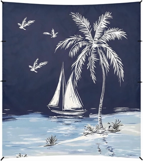 Beach Tent Hawaiian Palm Tree on Navy Blue Beach Canopy Outdoor Sun Shelter with Sandbags Sand Shovel Ground Pegs Stability Poles, Portable Sun Protection for Camping Picnic Fishing Backyard F