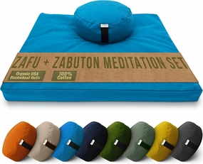 Bean Products Meditation Cushion Mat Set - Zafu Floor Pillow Organic Buckwheat Pillow   Cotton Filled Zabuton Prayer Pad - Meditation Pillow Yoga Knee Pad - Made in USA - 14" Round or 18" Oval