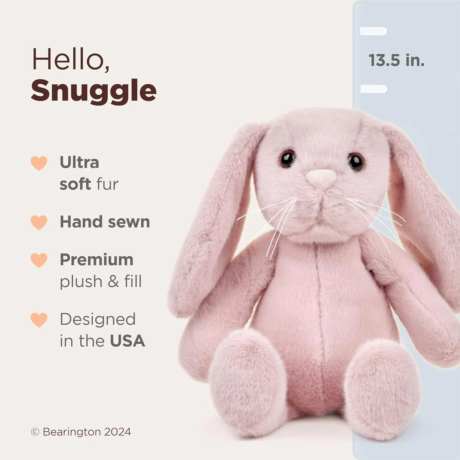 Bearington Snuggle Bunny Pink Plush Bunny Rabbit Stuffed Animal, 13.5 Inch