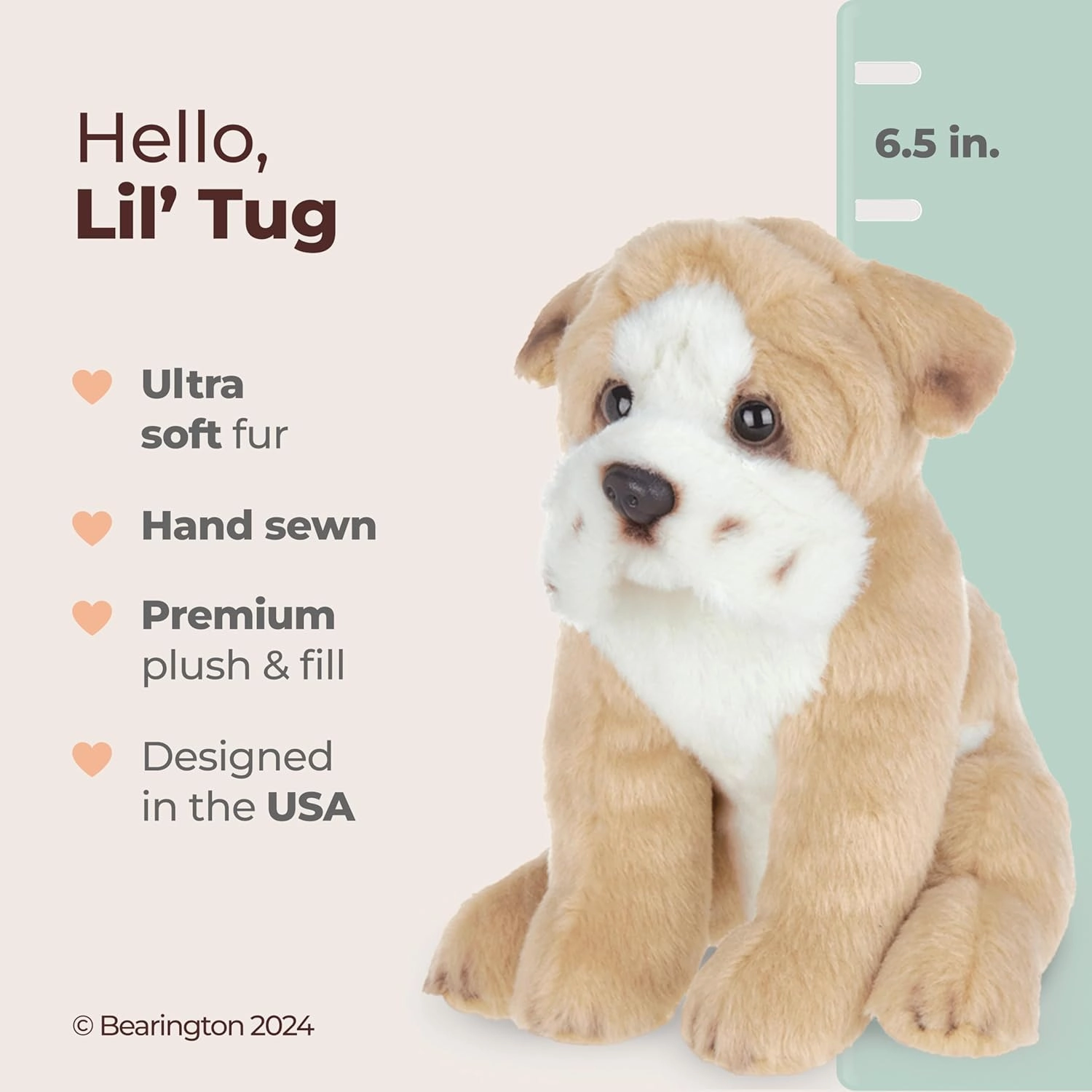 Bearington Lil' Tug The Bulldog Plush, 6.5 Inch Stuffed Bulldog