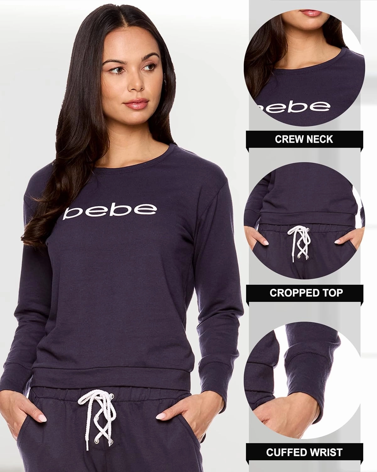 bebe Womens Pajama Sets - French Terry Pajamas Long Sleeve Pullover Top and PJ Pants with Pockets - Sleepwear for Women