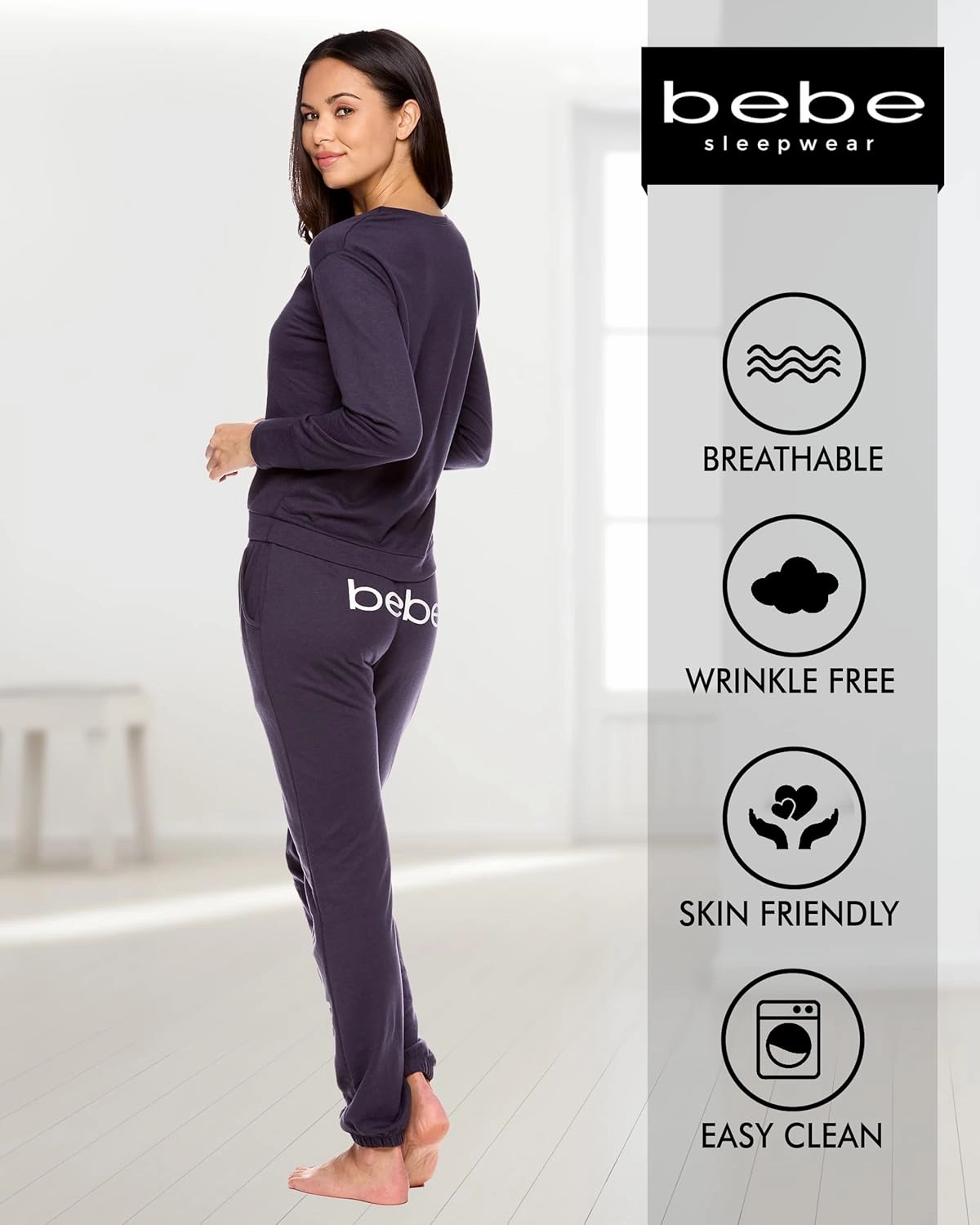 bebe Womens Pajama Sets - French Terry Pajamas Long Sleeve Pullover Top and PJ Pants with Pockets - Sleepwear for Women