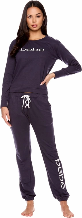 bebe Womens Pajama Sets - French Terry Pajamas Long Sleeve Pullover Top and PJ Pants with Pockets - Sleepwear for Women