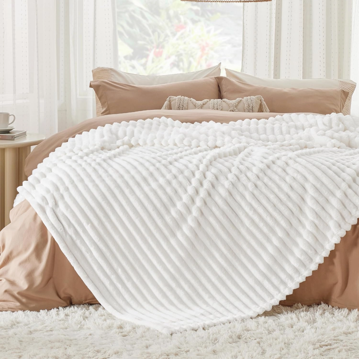 Bedsure Blankets Queen Size for Bed - GentleSoft Cozy Soft Blankets for Women, Cute Large Bedding Fleece Throws for Girls, Off White, 90x90 Inches
