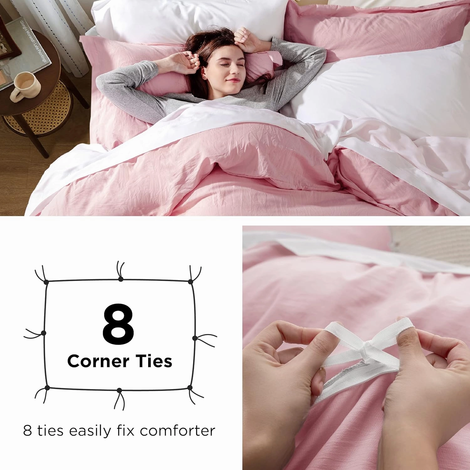 Bedsure Pink Duvet Cover Queen Size - 3 Pieces Prewashed Extra Soft Bedding Set, Includes 1 Duvet Cover 90x90 Inches with Zipper Closure & 2 Pillow Shams, Comforter Not Included