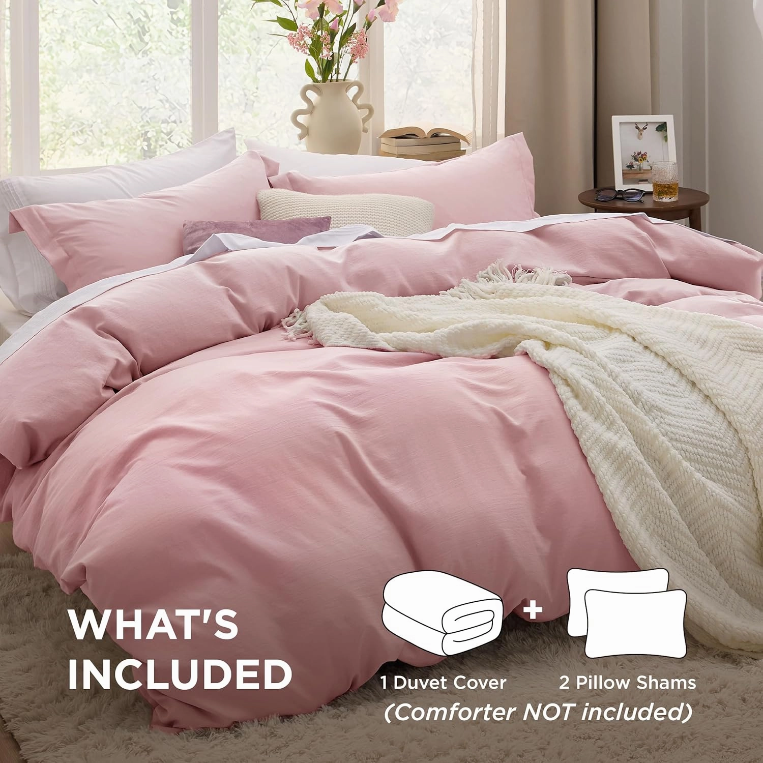 Bedsure Pink Duvet Cover Queen Size - 3 Pieces Prewashed Extra Soft Bedding Set, Includes 1 Duvet Cover 90x90 Inches with Zipper Closure & 2 Pillow Shams, Comforter Not Included
